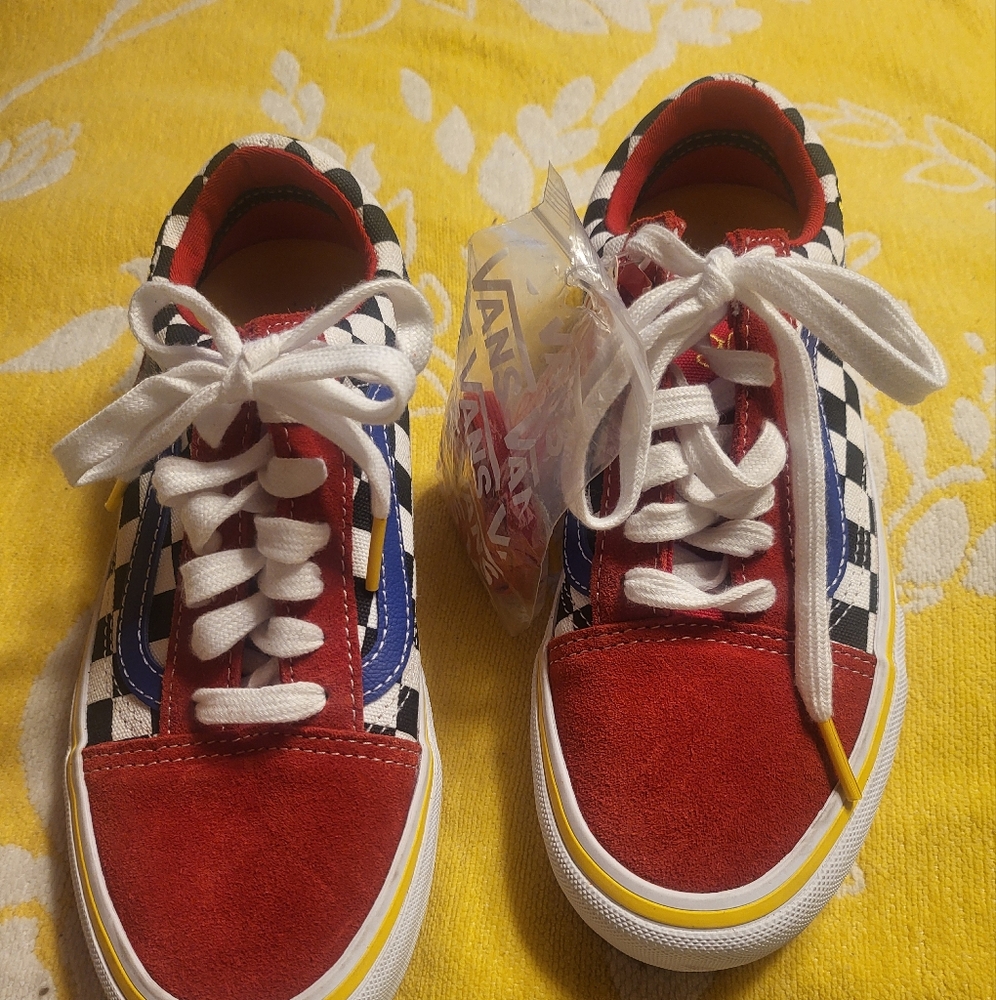 Vans Kids Red and Blue New Checkered Sneakers